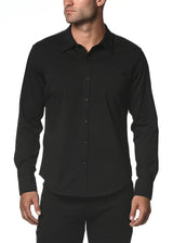 BLACK LONG SLEEVE SOLID KNIT STRETCH SHIRT ST-1050