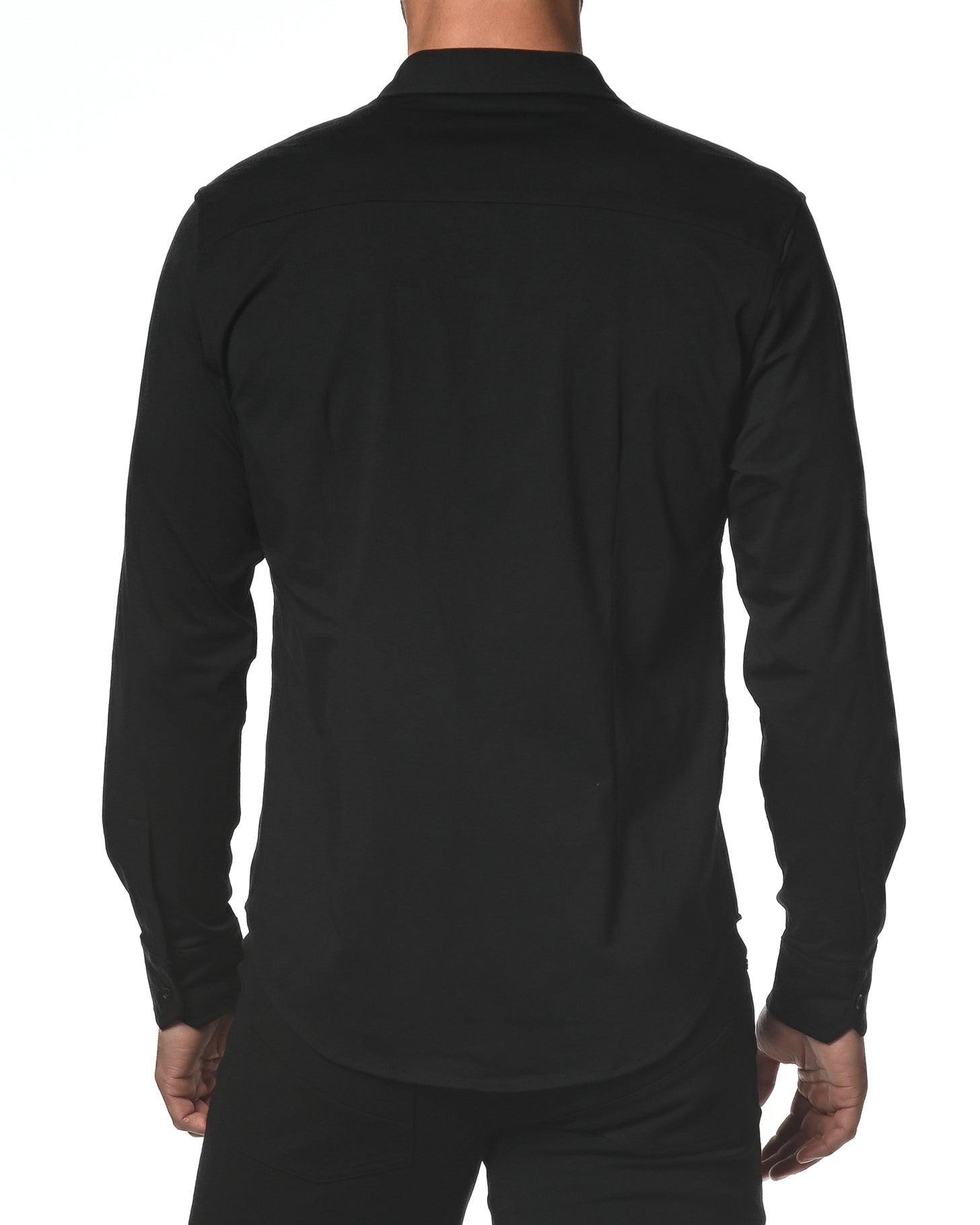 BLACK LONG SLEEVE SOLID KNIT STRETCH SHIRT ST-1050