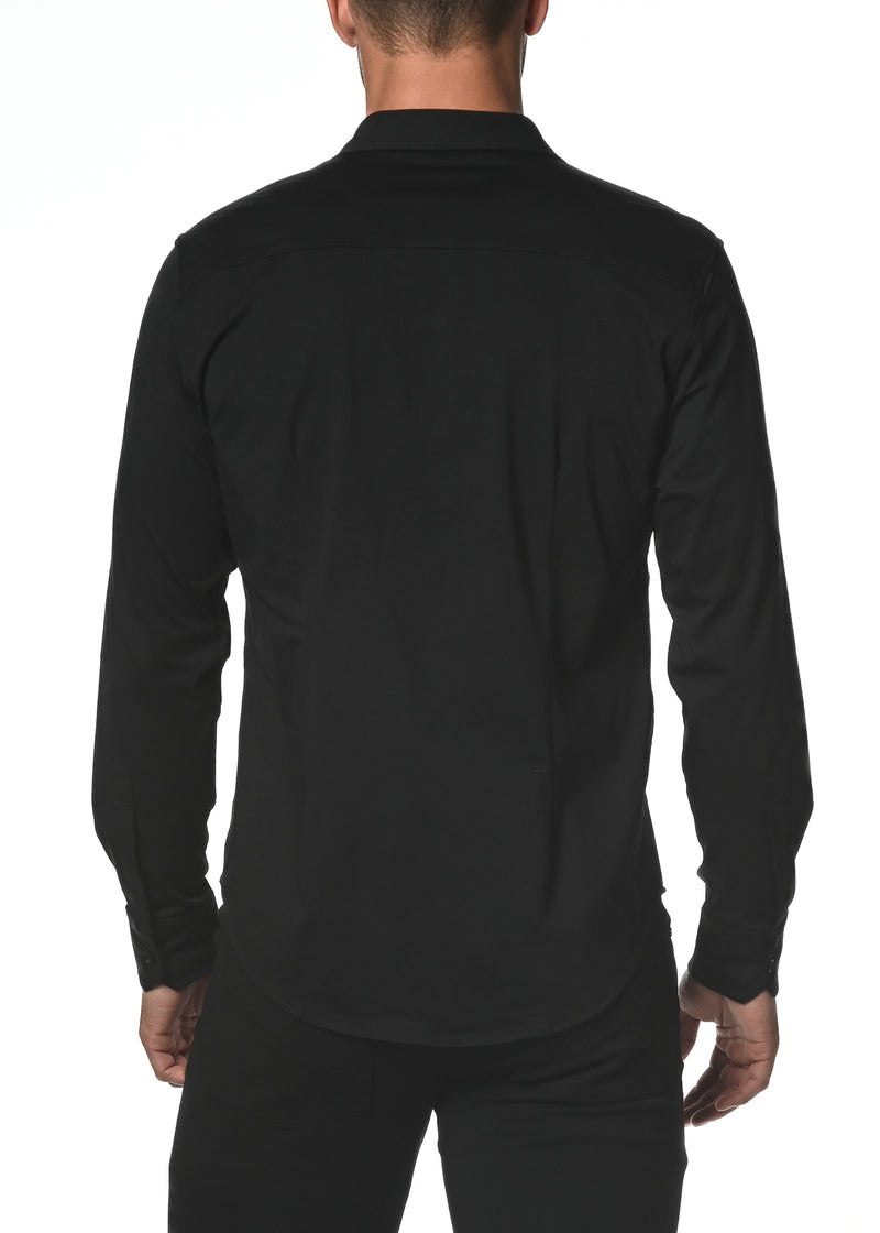 BLACK LONG SLEEVE SOLID KNIT STRETCH SHIRT ST-1050