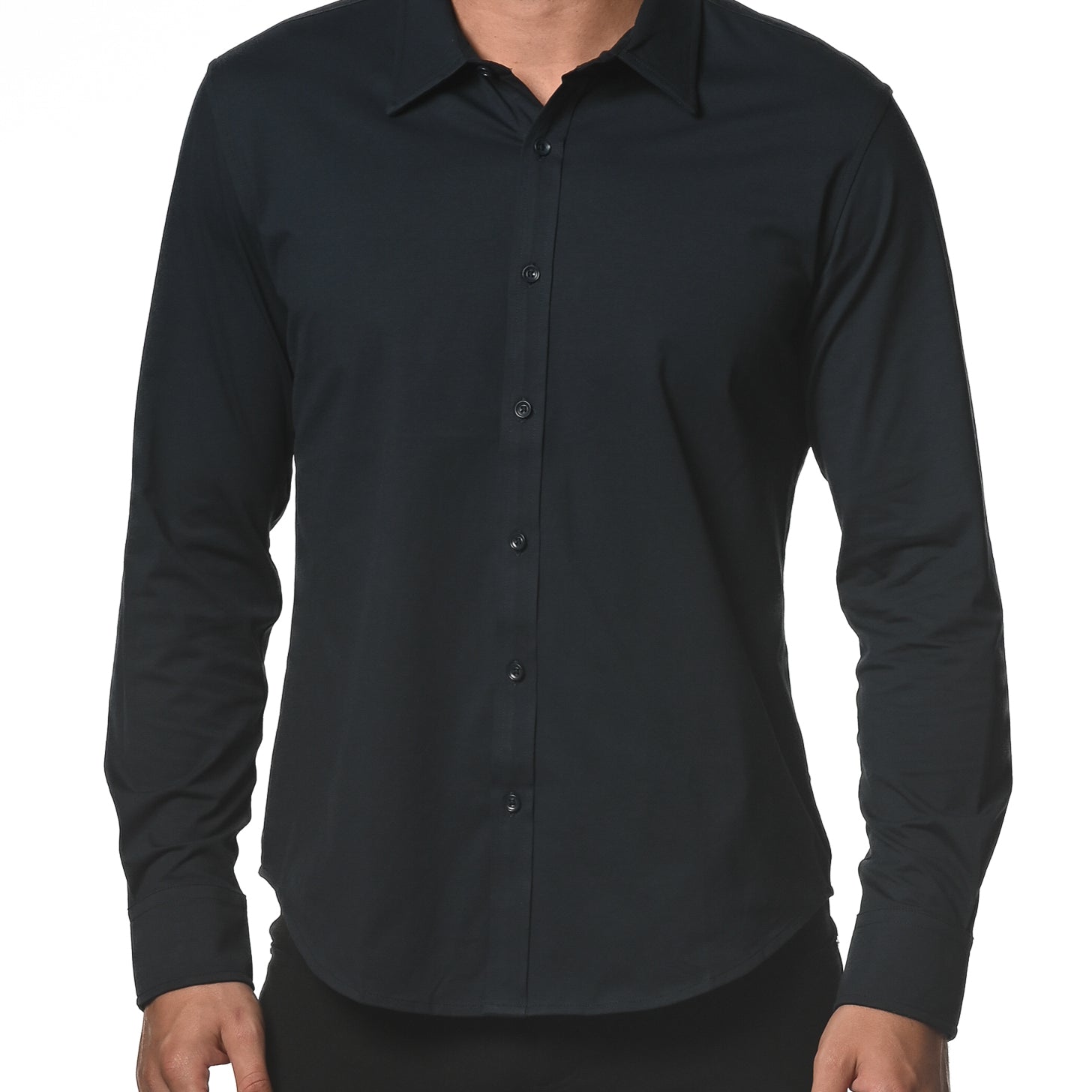 NAVY LONG SLEEVE SOLID KNIT STRETCH SHIRT ST-1050