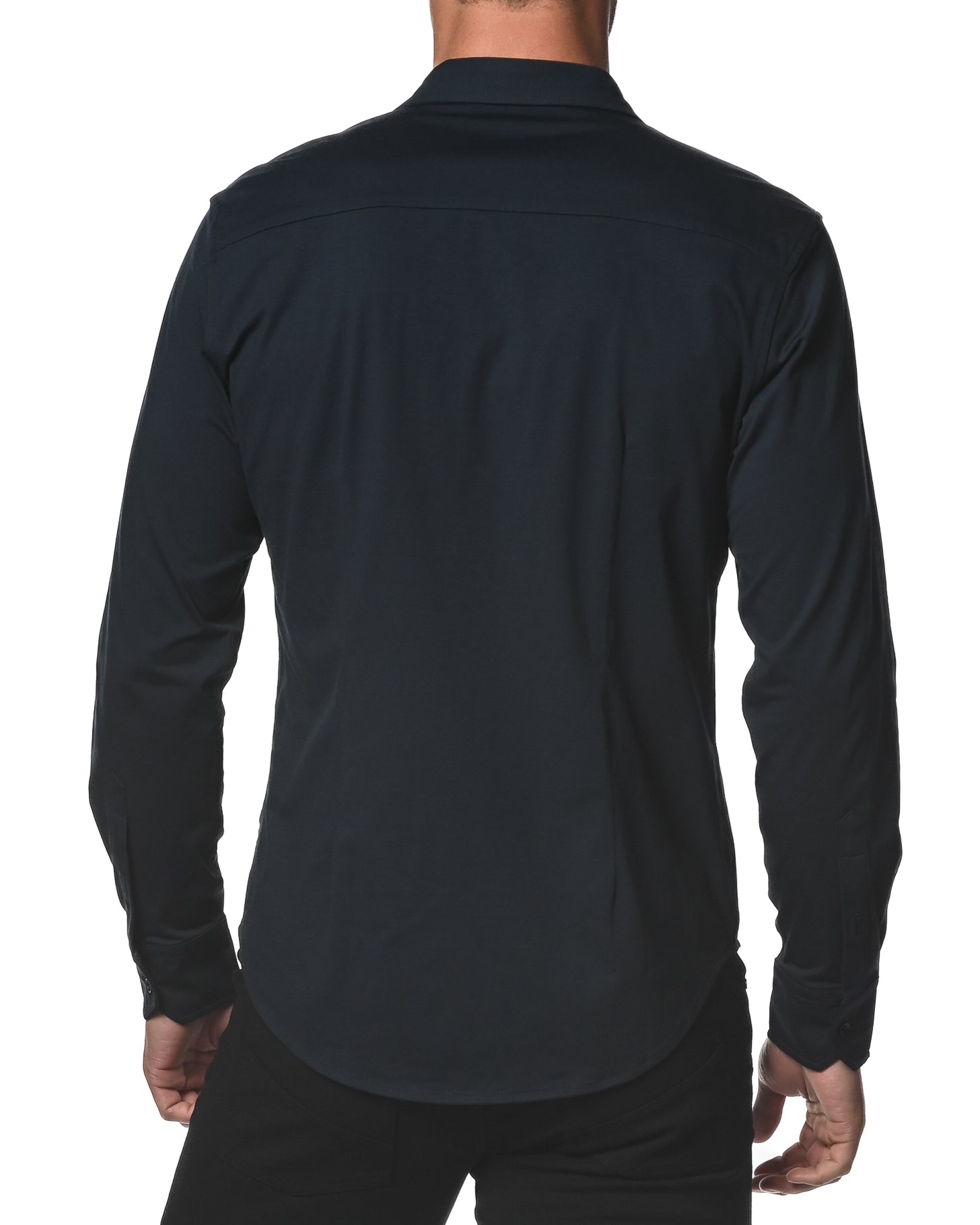 NAVY LONG SLEEVE SOLID KNIT STRETCH SHIRT ST-1050
