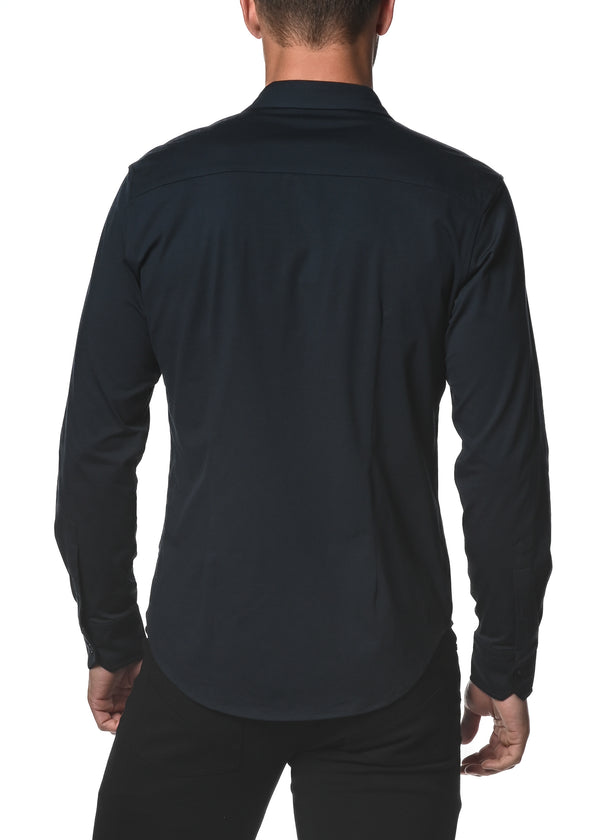 NAVY LONG SLEEVE SOLID KNIT STRETCH SHIRT ST-1050