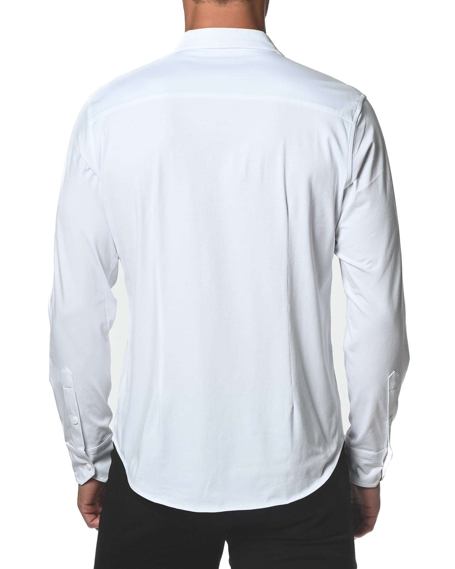 WHITE LONG SLEEVE SOLID KNIT STRETCH SHIRT ST-1050