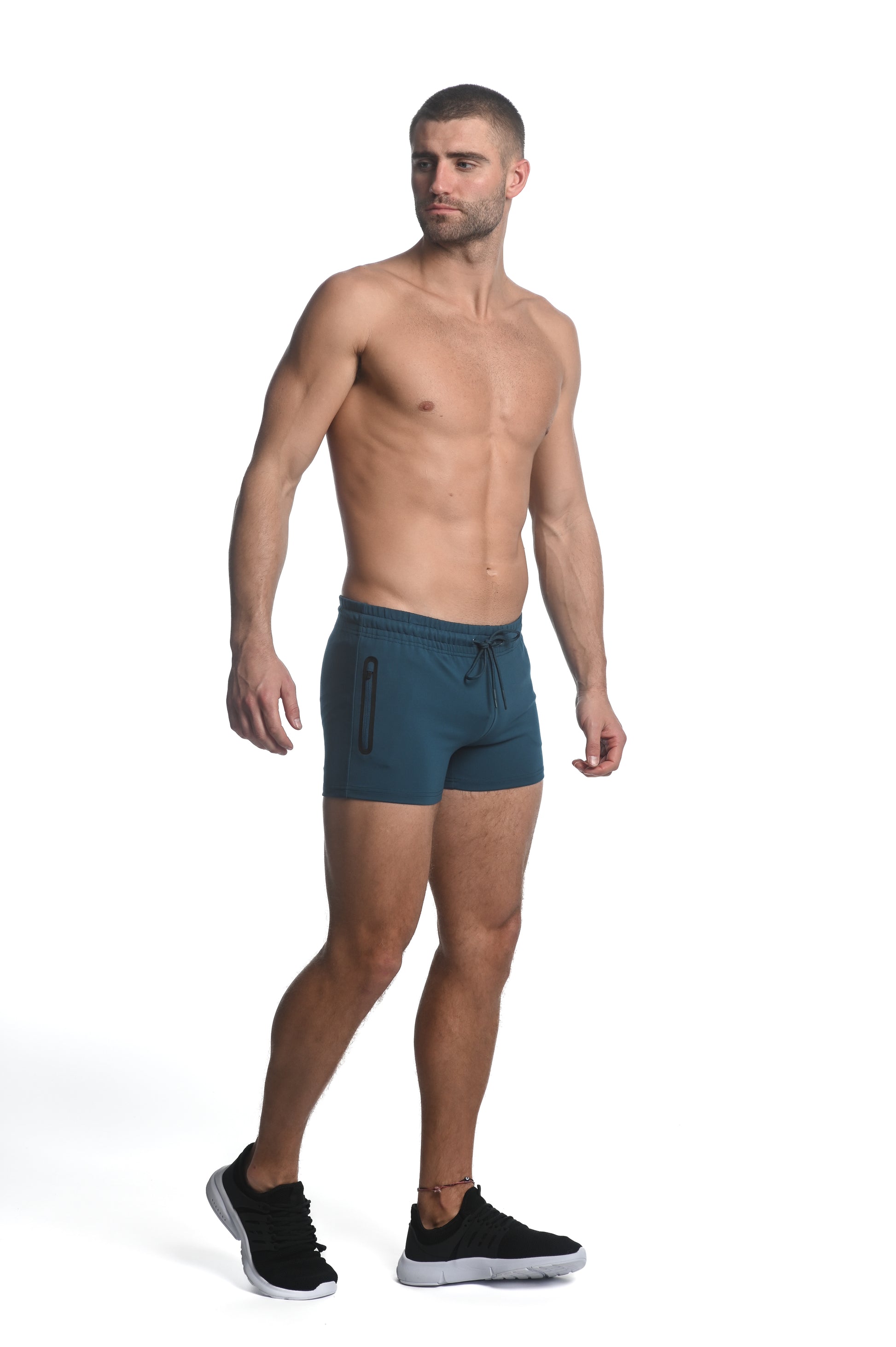 PETROL VAULT GYM-TECH 3.5" INSEAM STRETCH SHORTS W/ HEAT WELD ZIPPERS