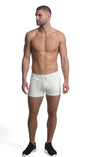 WHITE STUCCO VAULT GYM-TECH 3.5" INSEAM STRETCH SHORTS W/ HEAT WELD ZIPPERSWHITE STUCCO VAULT GYM-TECH 3.5" INSEAM STRETCH SHORTS W/ HEAT WELD ZIPPERS ST-10500