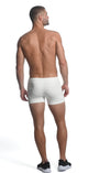 WHITE STUCCO VAULT GYM-TECH 3.5" INSEAM STRETCH SHORTS W/ HEAT WELD ZIPPERS