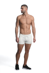WHITE STUCCO VAULT GYM-TECH 3.5" INSEAM STRETCH SHORTS W/ HEAT WELD ZIPPERS ST-10500