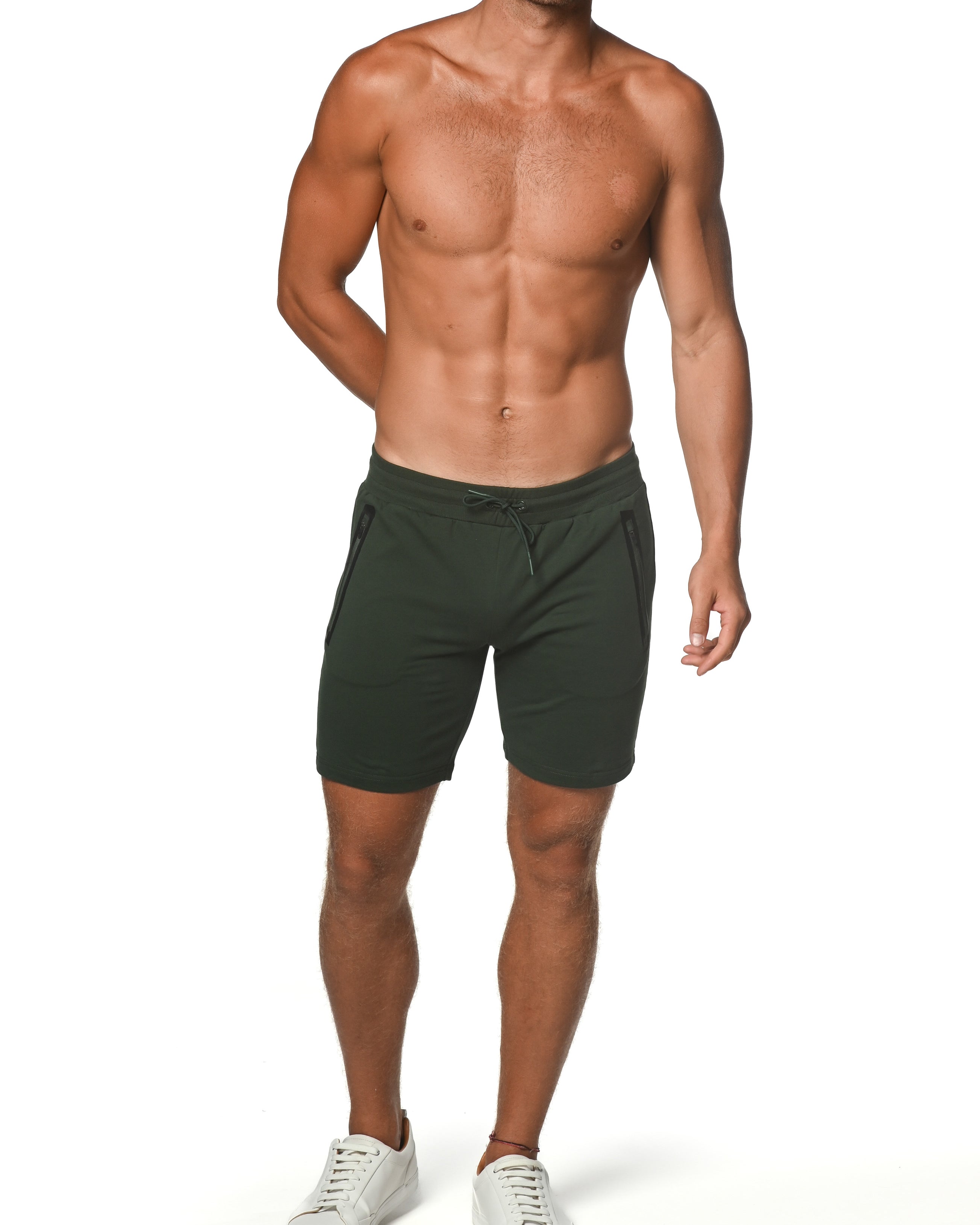 COMBAT GREEN FLEECE FLEX COTTON STRETCH SHORTS ST-10502