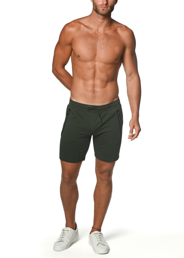 COMBAT GREEN FLEECE FLEX COTTON STRETCH SHORTS ST-10502