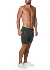 COMBAT GREEN FLEECE FLEX COTTON STRETCH SHORTS ST-10502