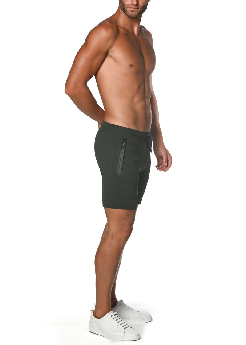 COMBAT GREEN FLEECE FLEX COTTON STRETCH SHORTS ST-10502