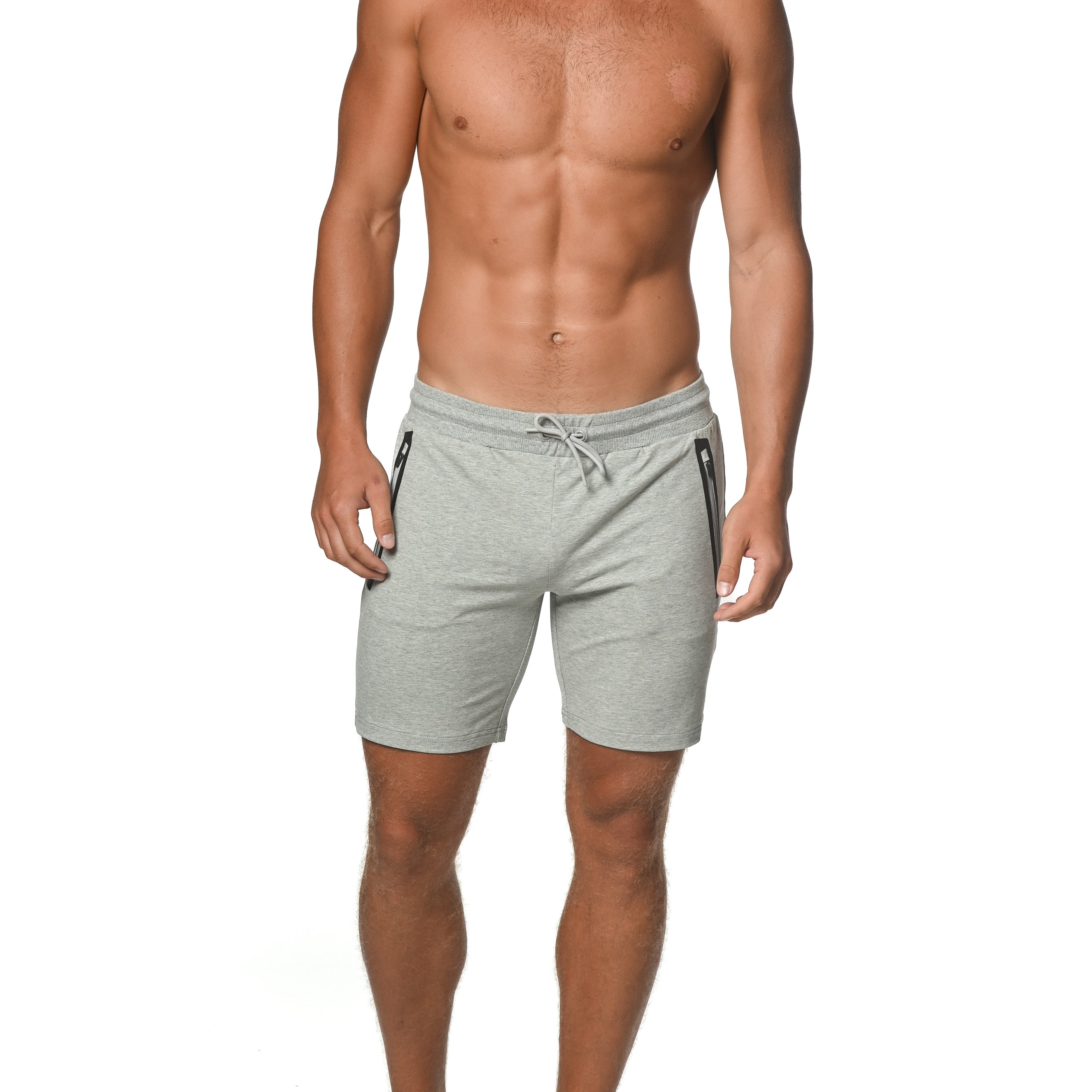 GREY MELANGE FLEECE FLEX COTTON STRETCH SHORTS ST-10502