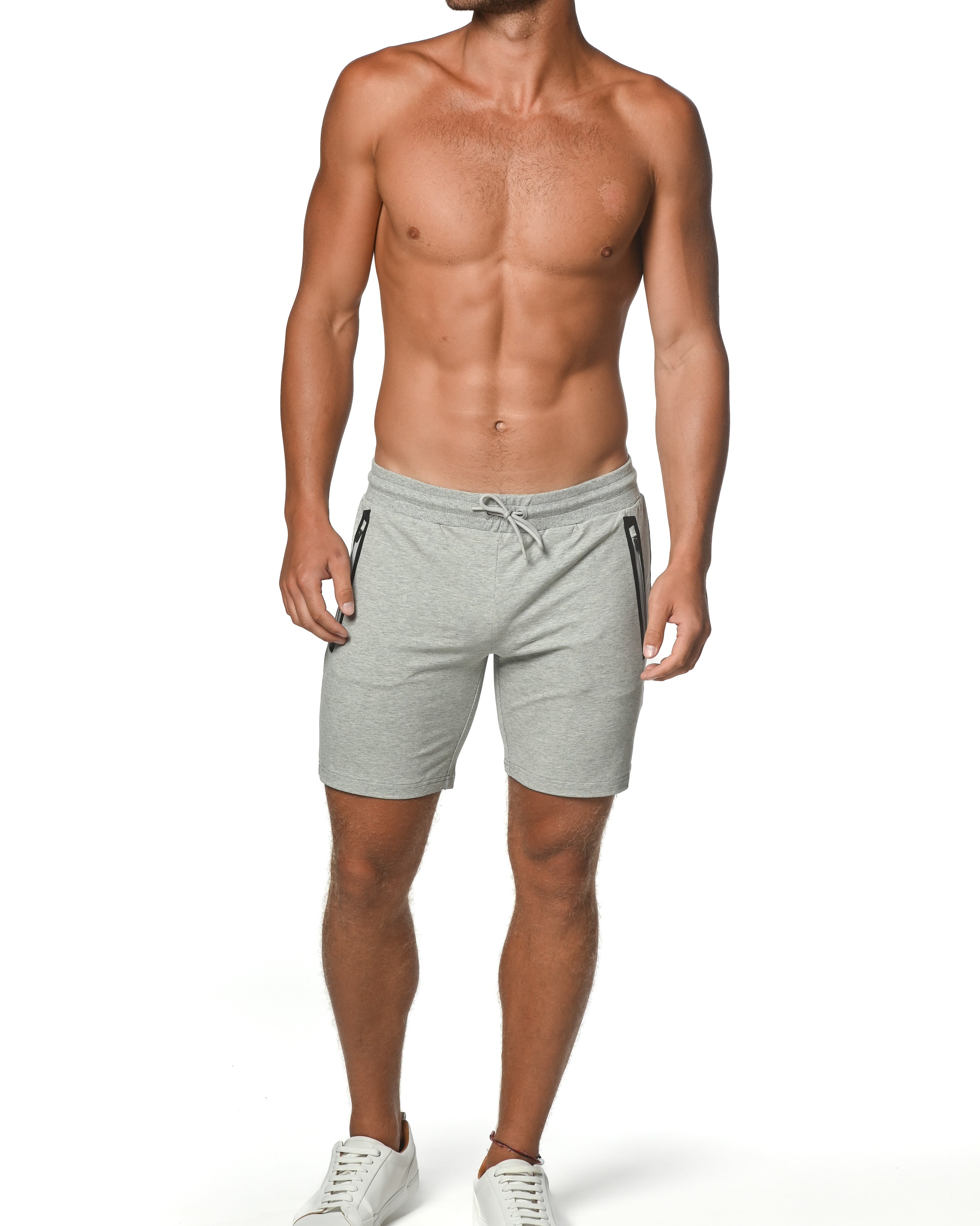 GREY MELANGE FLEECE FLEX COTTON STRETCH SHORTS ST-10502