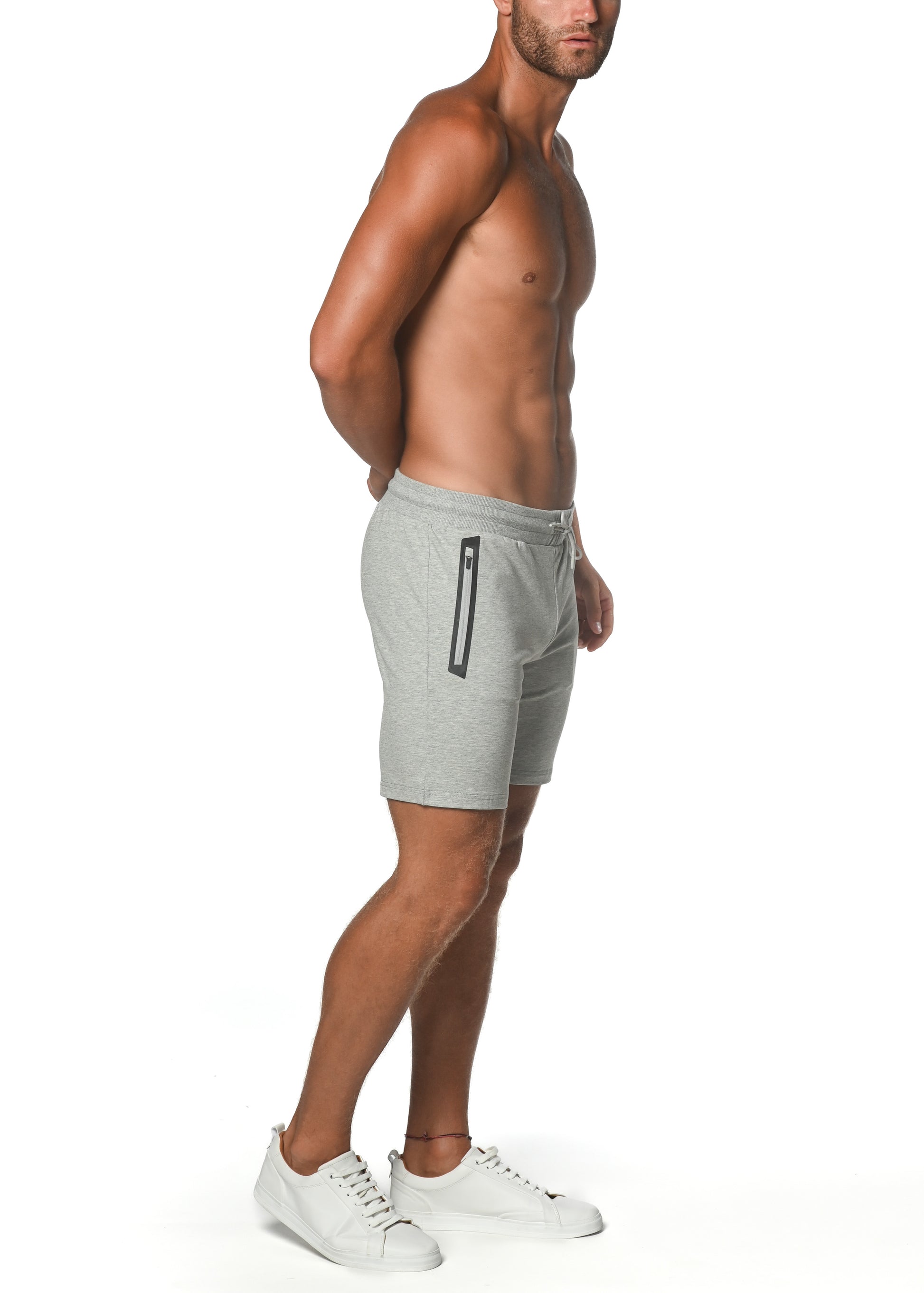 GREY MELANGE FLEECE FLEX COTTON STRETCH SHORTS ST-10502