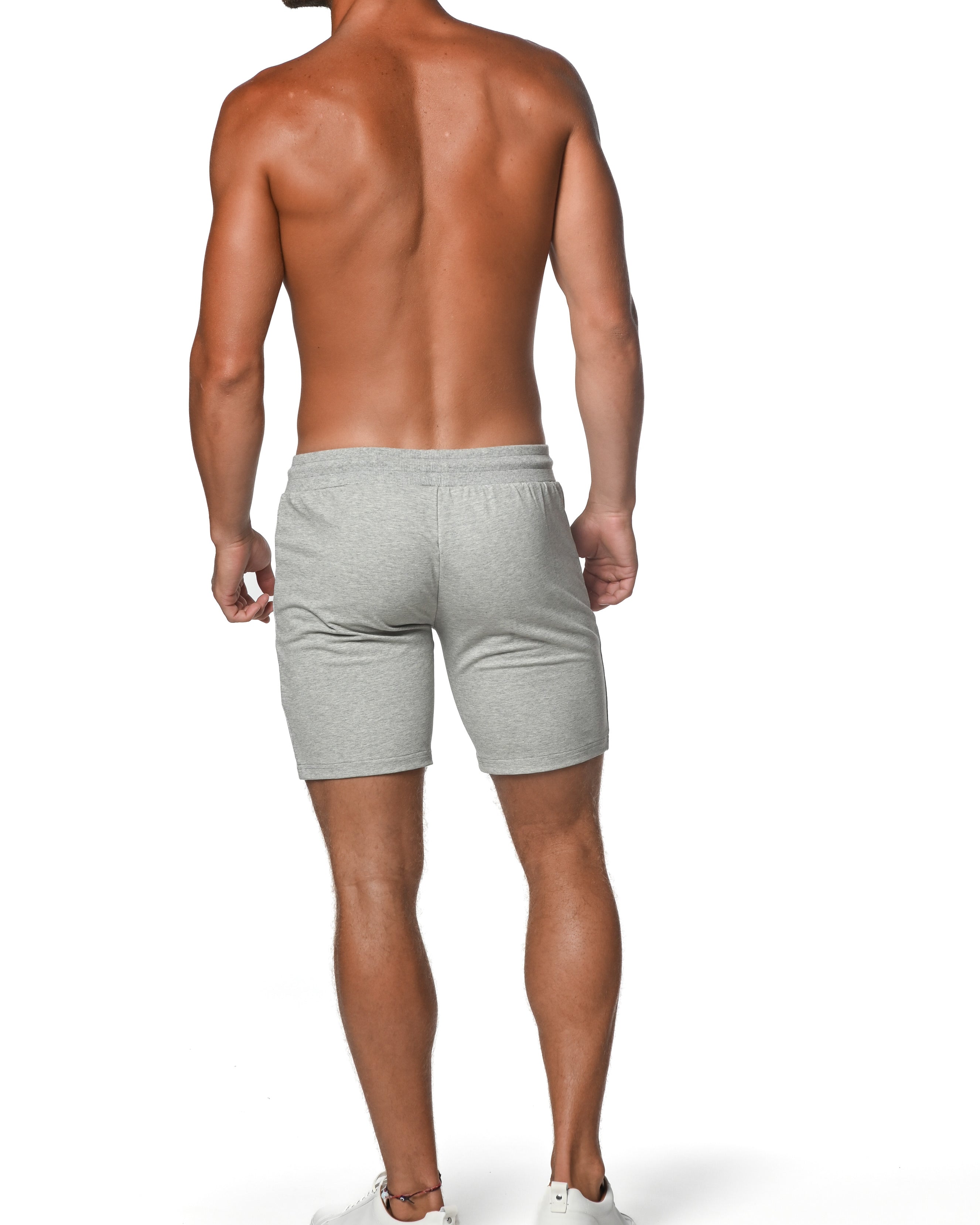 GREY MELANGE FLEECE FLEX COTTON STRETCH SHORTS ST-10502