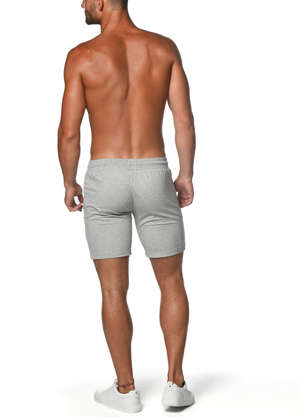 GREY MELANGE FLEECE FLEX COTTON STRETCH SHORTS ST-10502