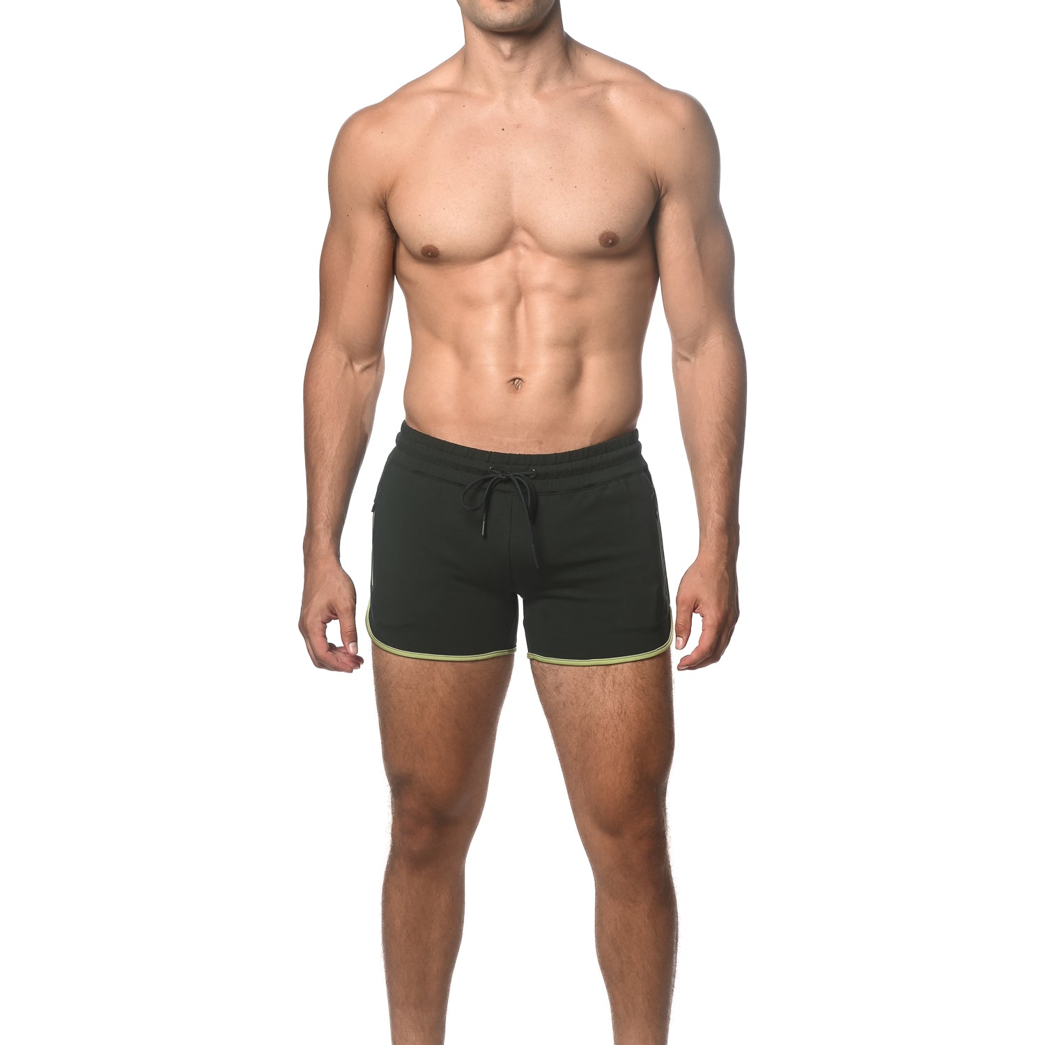 DEEP PINE/LIME SPRINTER 3.5 INSEAM GYM SHORT W/CONTRAST ZIPPER STA-10505-01