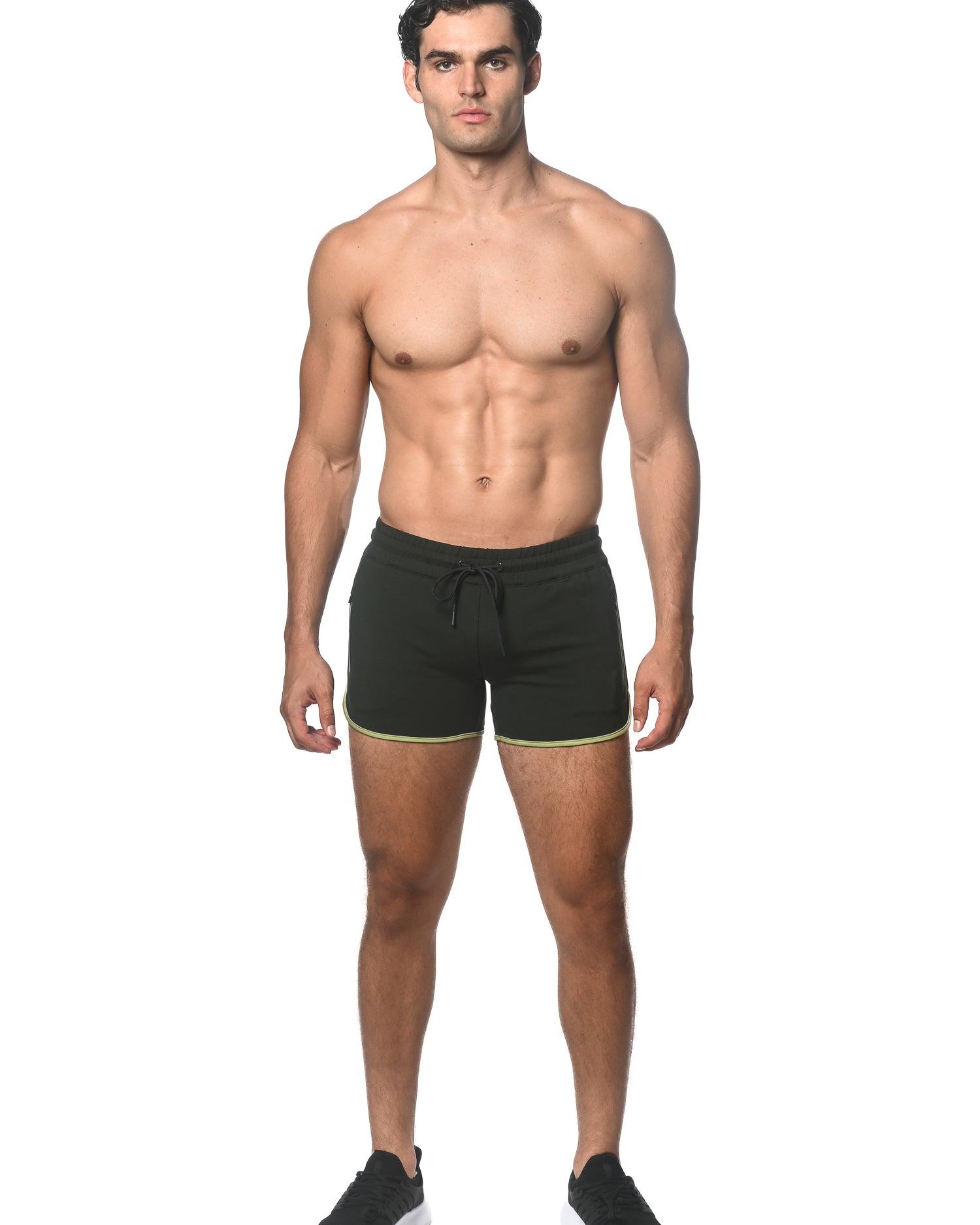 DEEP PINE/LIME SPRINTER 3.5 INSEAM GYM SHORT W/CONTRAST ZIPPER STA-10505-01