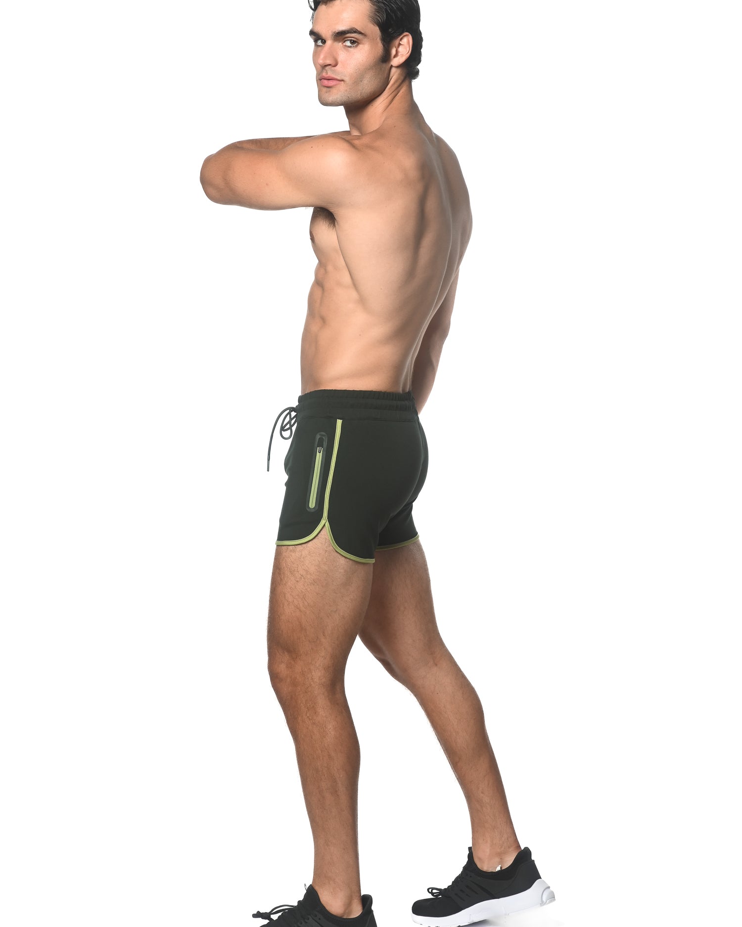 DEEP PINE/LIME SPRINTER 3.5 INSEAM GYM SHORT W/CONTRAST ZIPPER STA-10505-01