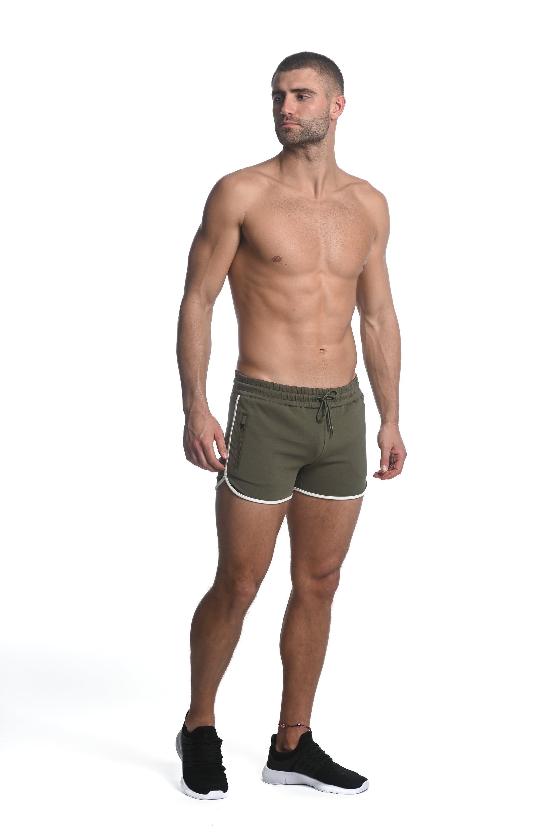 ARMY SPRINTER 3.5" INSEAM STRETCH GYM SHORTS W/ HEAT WELD ZIPPERS