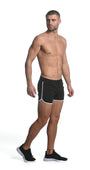 BLACK SPRINTER 3.5" INSEAM STRETCH GYM SHORTS W/ HEAT WELD ZIPPERS