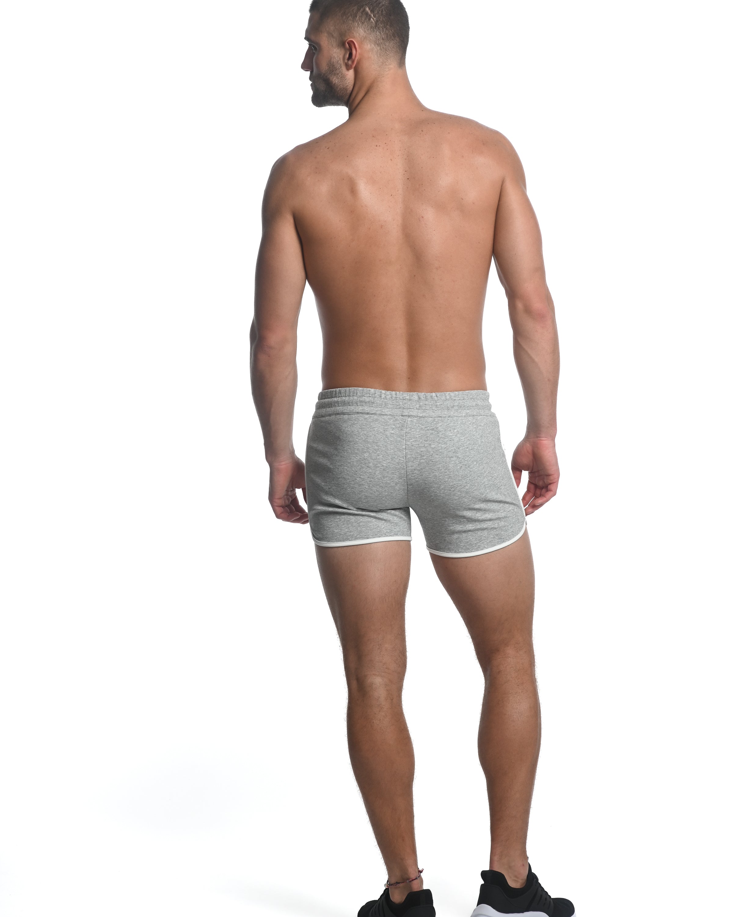GREY SPRINTER 3.5" INSEAM STRETCH GYM SHORTS W/ HEAT WELD ZIPPERS