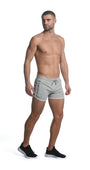 GREY SPRINTER 3.5" INSEAM STRETCH GYM SHORTS W/ HEAT WELD ZIPPERS