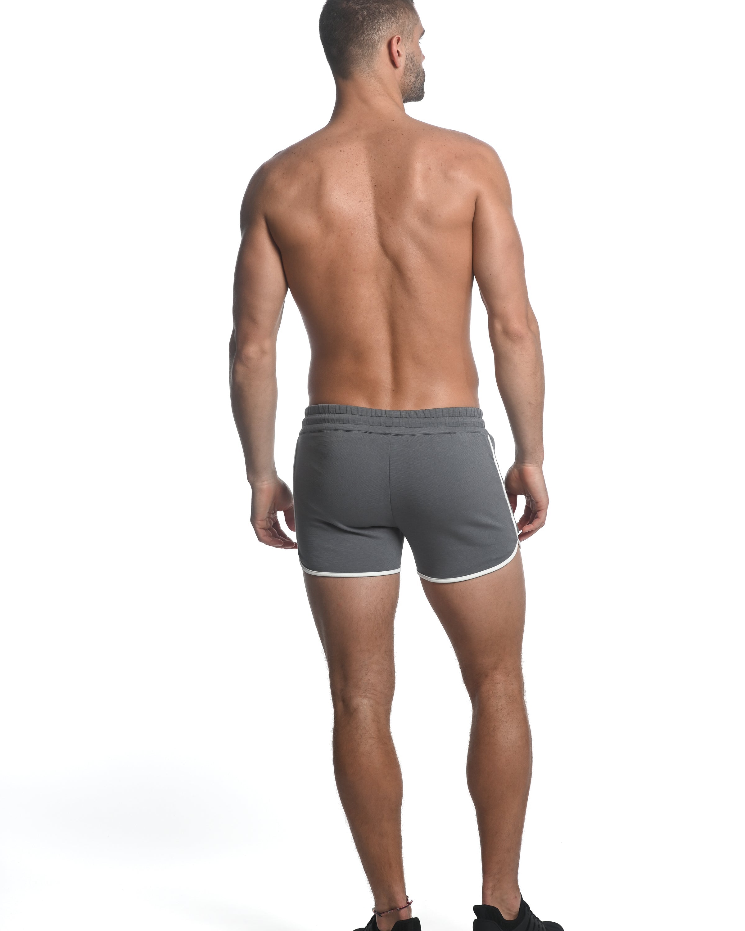 SLATE BLUE SPRINTER 3.5" INSEAM STRETCH GYM SHORTS W/ HEAT WELD ZIPPERS