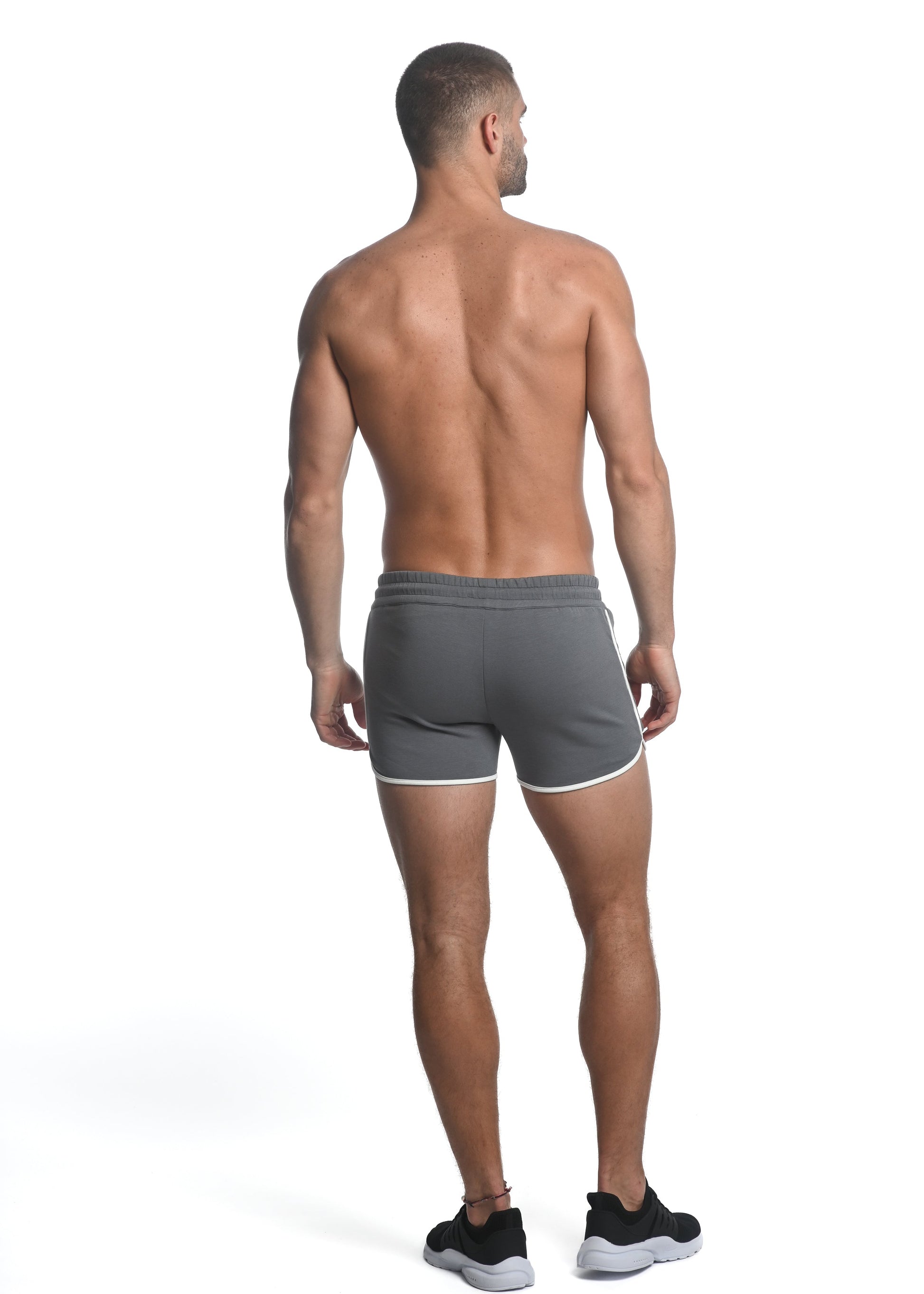 SLATE BLUE SPRINTER 3.5" INSEAM STRETCH GYM SHORTS W/ HEAT WELD ZIPPERS