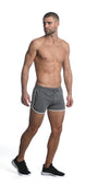 SLATE BLUE SPRINTER 3.5" INSEAM STRETCH GYM SHORTS W/ HEAT WELD ZIPPERS