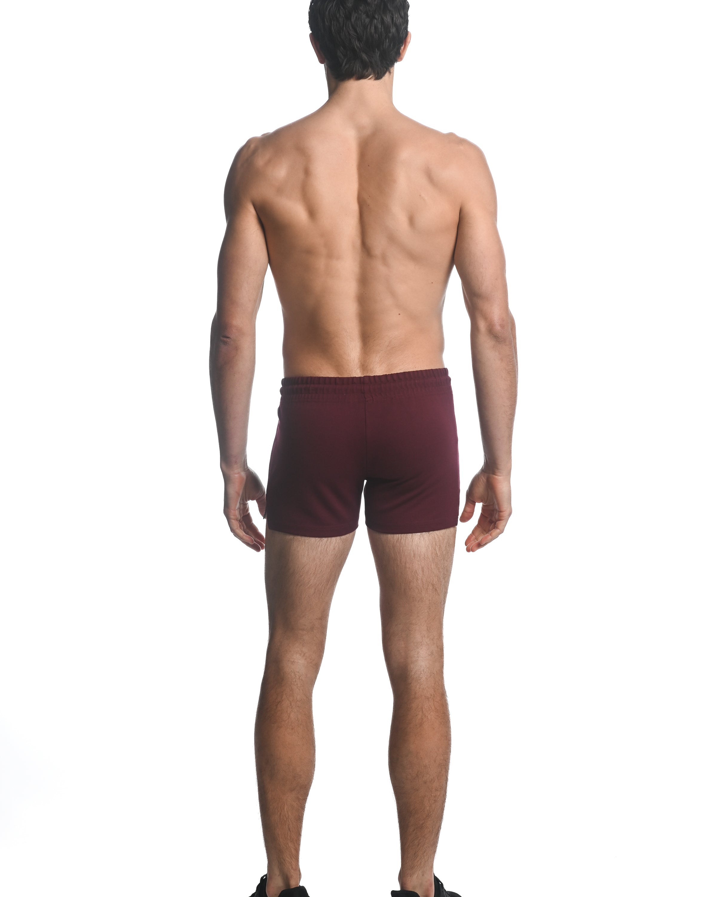 CURRANT RED ALPHA 3.5" INSEAM STRETCH GYM SHORTS W/ HEAT WELD ZIPPERS