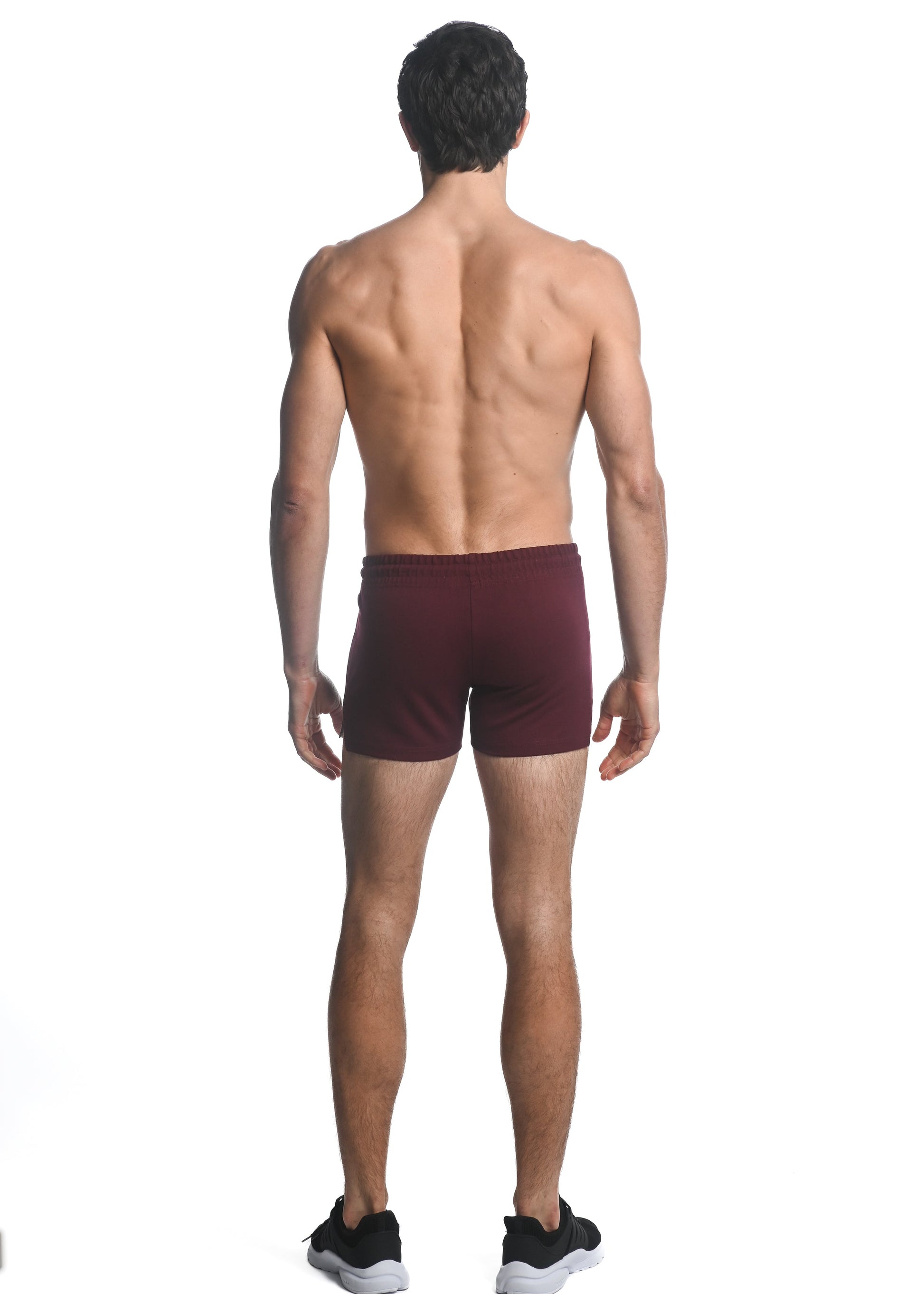 CURRANT RED ALPHA 3.5" INSEAM STRETCH GYM SHORTS W/ HEAT WELD ZIPPERS