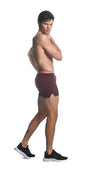CURRANT RED ALPHA 3.5" INSEAM STRETCH GYM SHORTS W/ HEAT WELD ZIPPERS