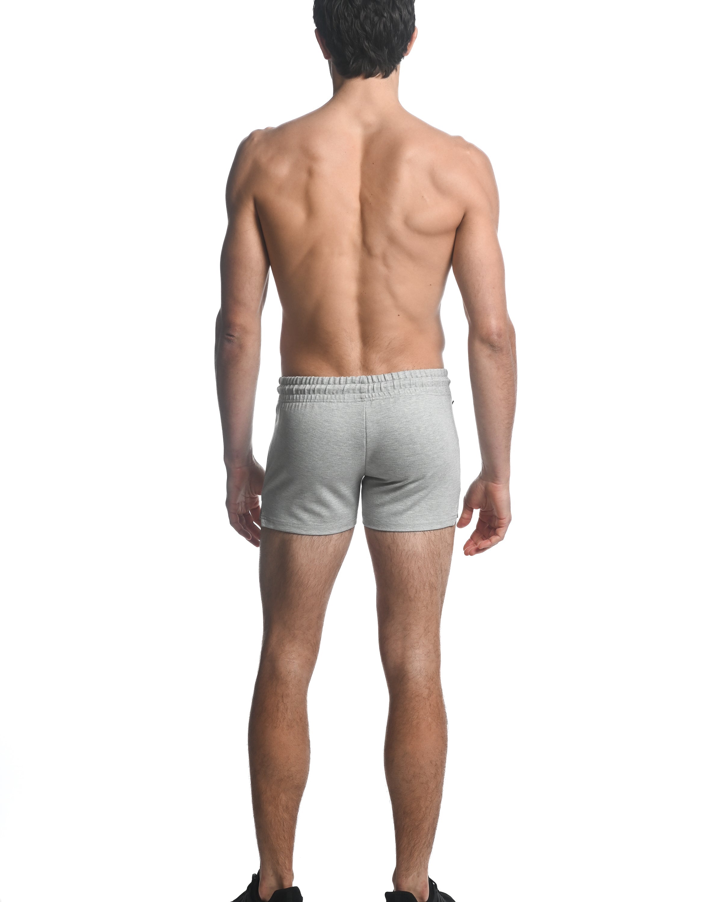SILVER ASH ALPHA 3.5" INSEAM STRETCH GYM SHORTS W/ HEAT WELD ZIPPERS