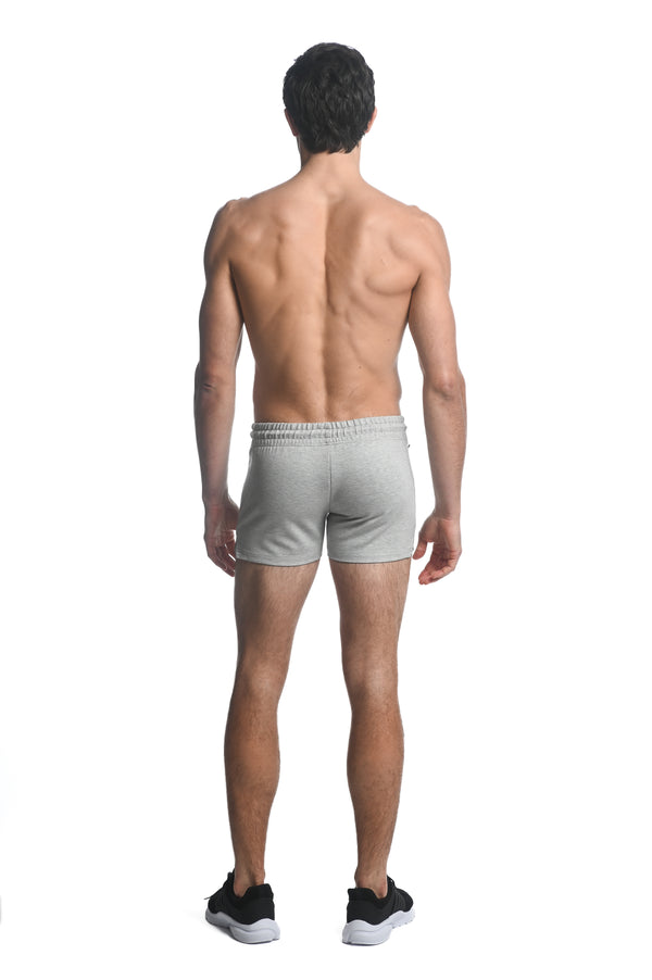 SILVER ASH ALPHA 3.5" INSEAM STRETCH GYM SHORTS W/ HEAT WELD ZIPPERS