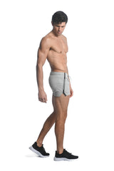 SILVER ASH ALPHA 3.5" INSEAM STRETCH GYM SHORTS W/ HEAT WELD ZIPPERS