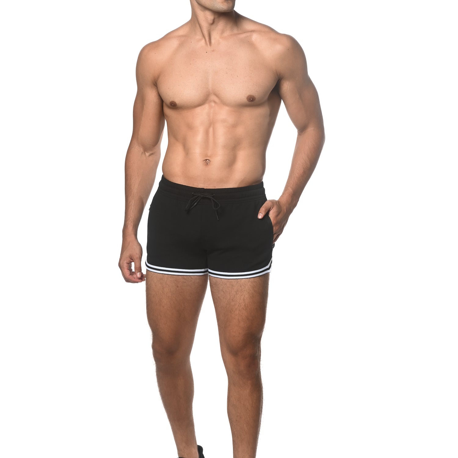BLACK COURT 3.5 INSEAM GYM SHORT W/TAPING STA-10508