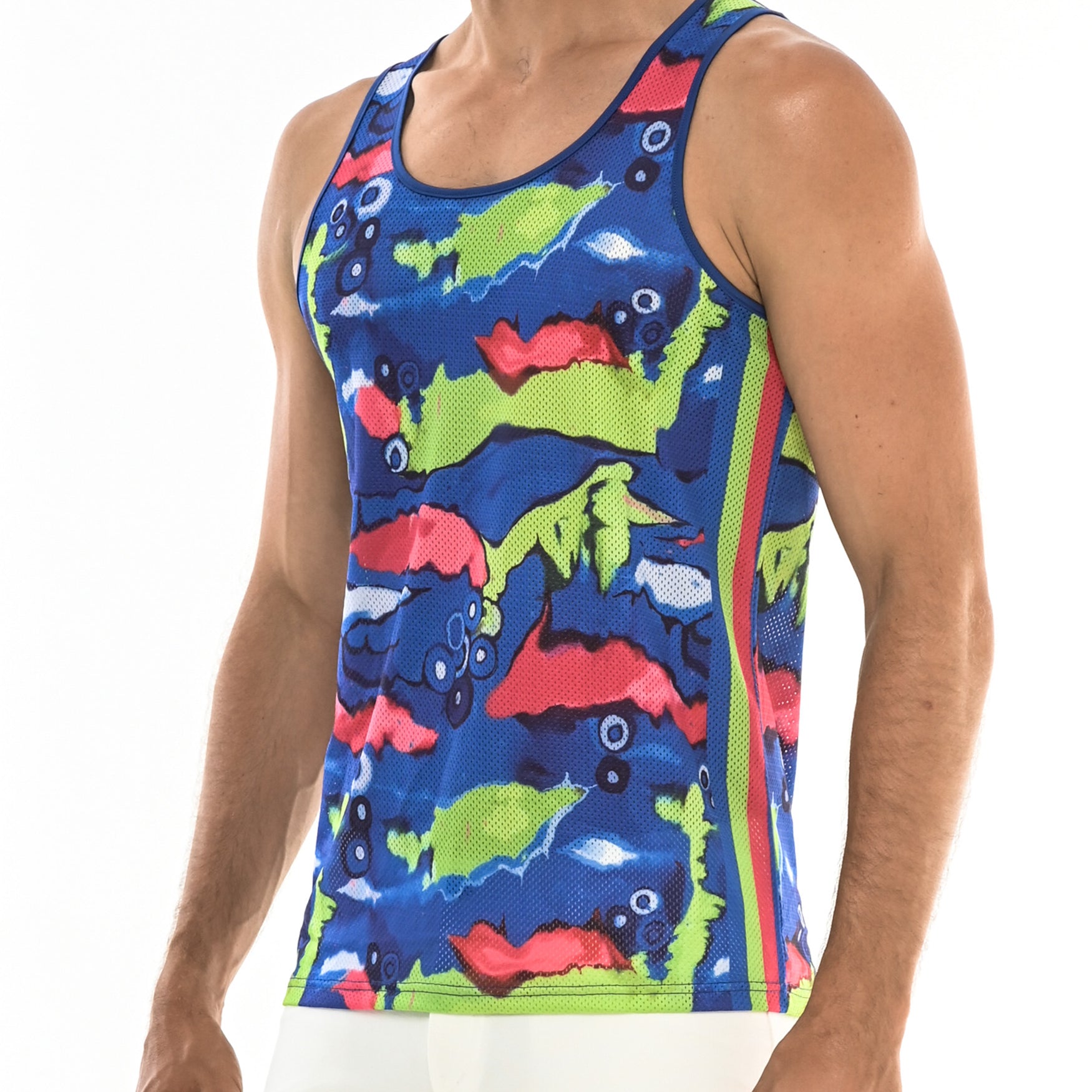 COBALT/LIME ABSTRACT TANK TOP W/SIDE STRIPES ST-11054 Final Sale