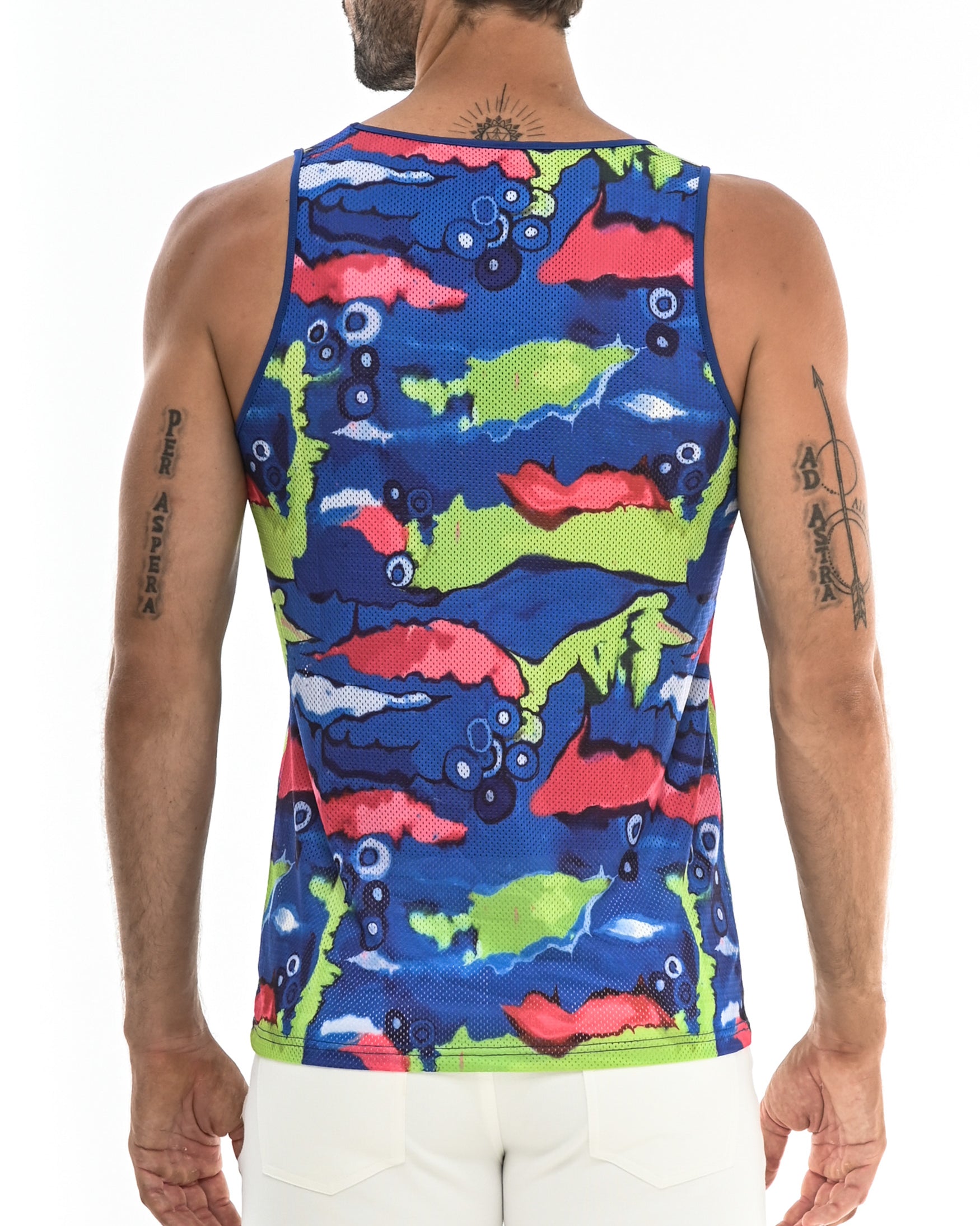 COBALT/LIME ABSTRACT TANK TOP W/SIDE STRIPES ST-11054 Final Sale