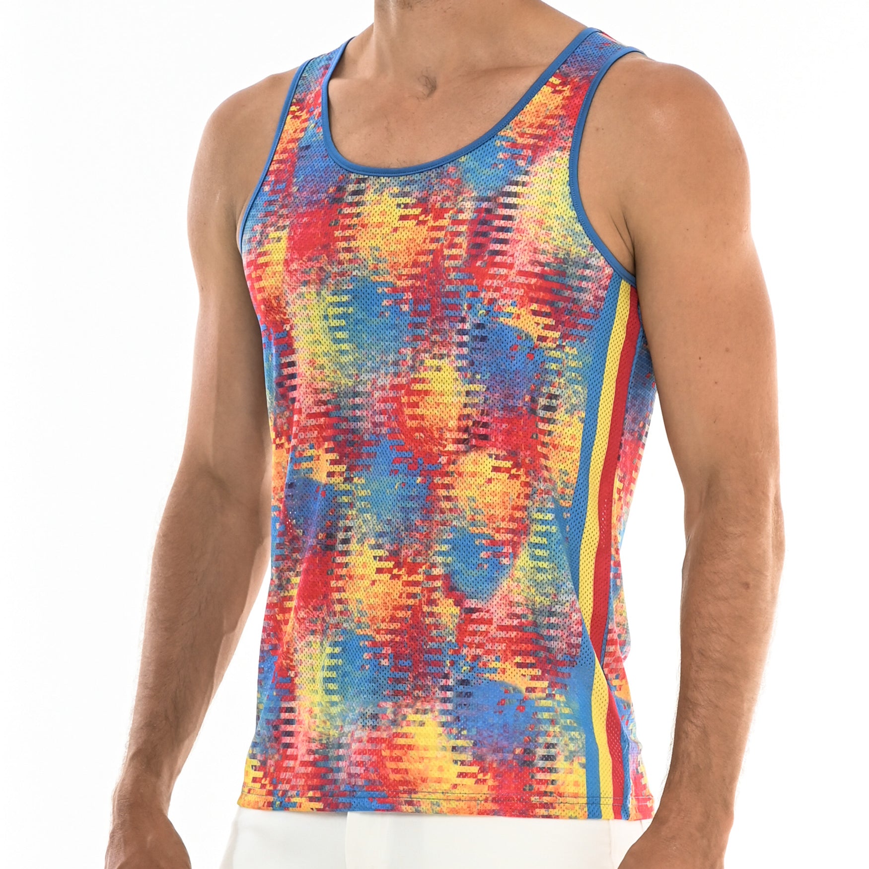 RAINBOW SMUDGE ABSTRACT TANK TOP W/SIDE STRIPES ST-11055 Final Sale