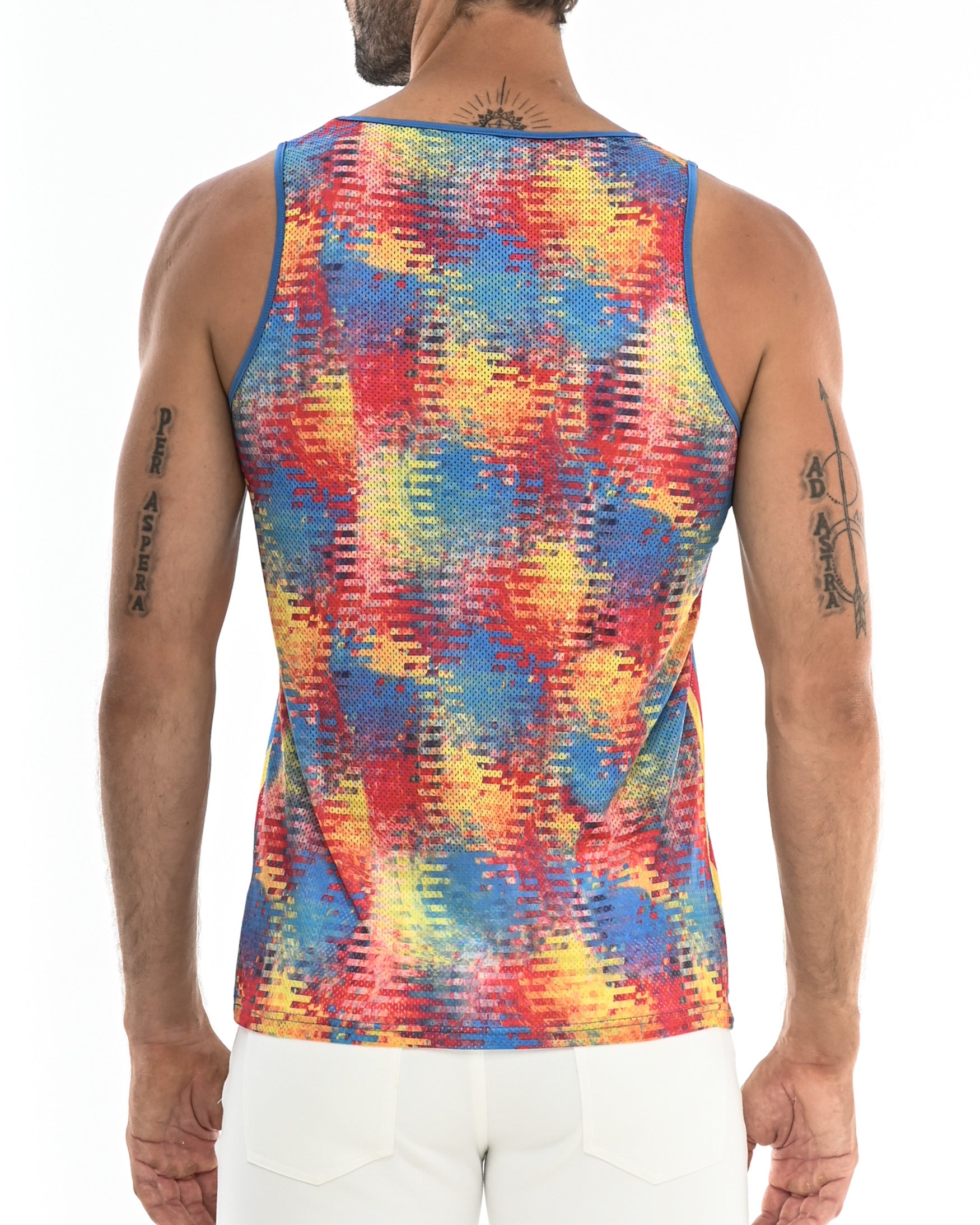 RAINBOW SMUDGE ABSTRACT TANK TOP W/SIDE STRIPES ST-11055 Final Sale