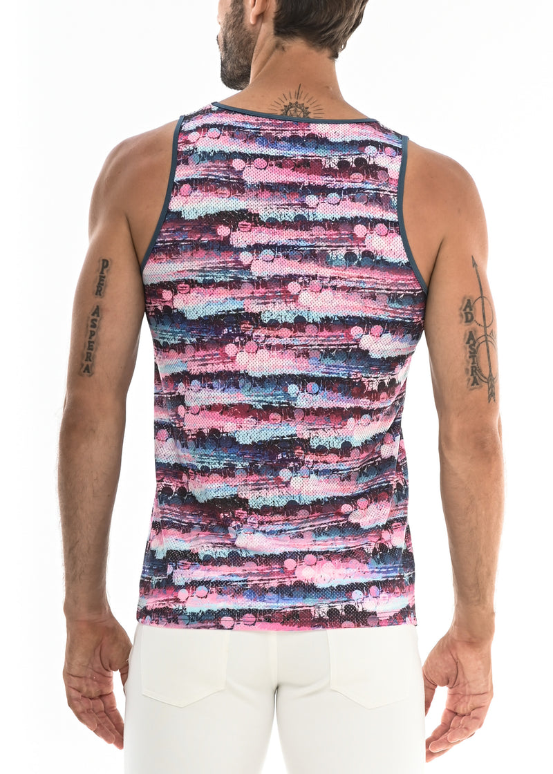 PINK/WINE DOTS ABSTRACT MESH TANK TOP ST-11060