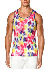 RAINBOW PAPER HEARTS PRINTED MESH TANK TOP W/BACK STRIPE ST-11062