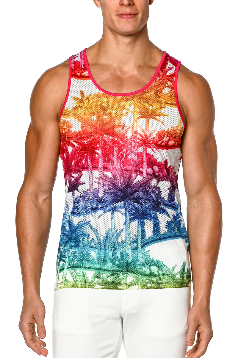 RAINBOW PALM PRIDE PRINTED MESH TANK TOP ST-11067