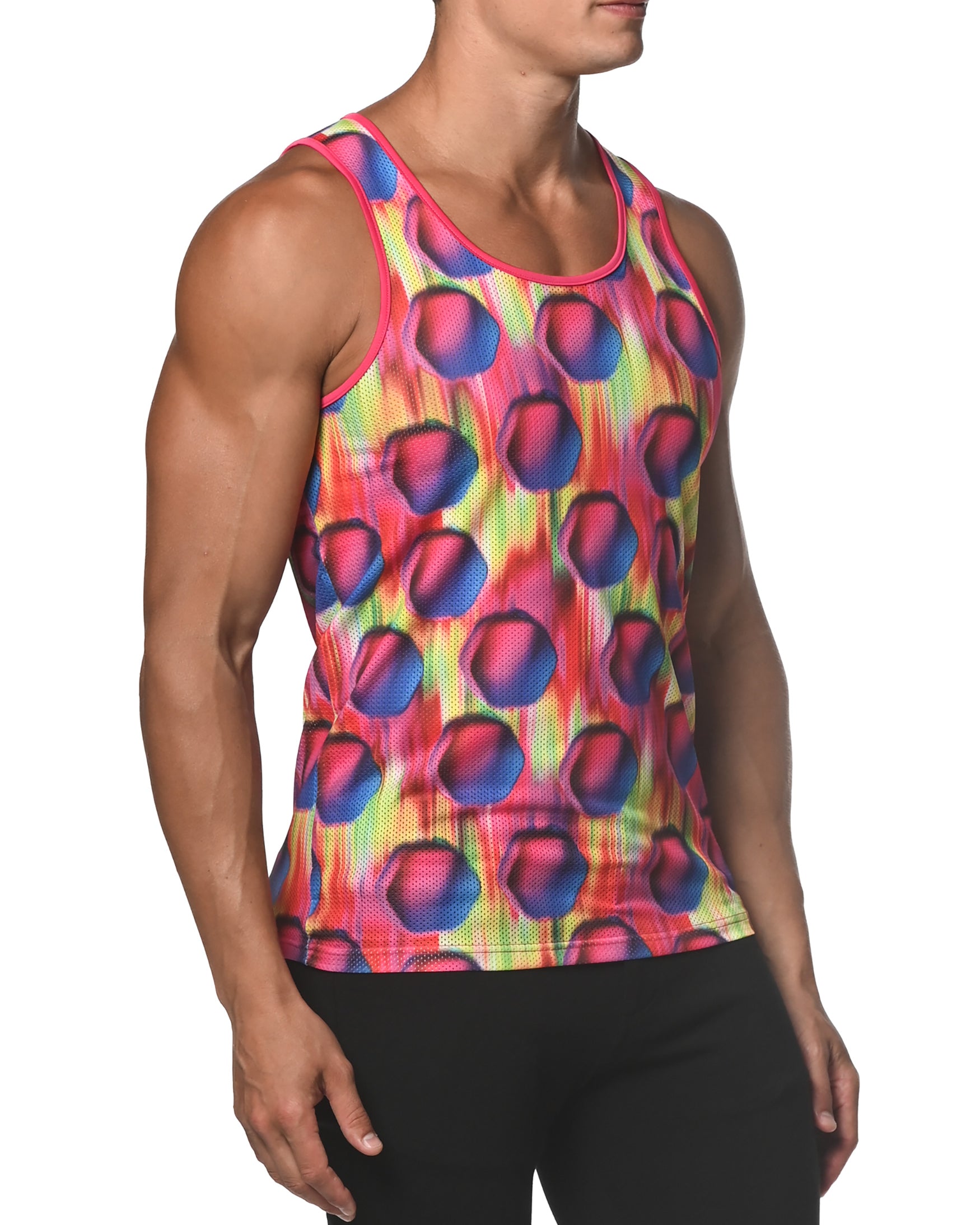FUCHSIA/ROYAL HEX PRINTED MESH TANK TOP  ST-11073
