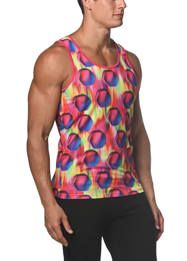 FUCHSIA/ROYAL HEX PRINTED MESH TANK TOP  ST-11073