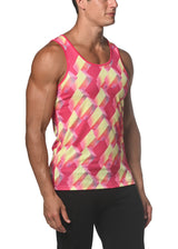 YELLOW/PINK BOXES PRINTED MESH TANK TOP  ST-11076