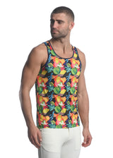 RAINBOW ABSTRACT TROPICS PRINTED STRETCH MESH SINGLET ST-11084