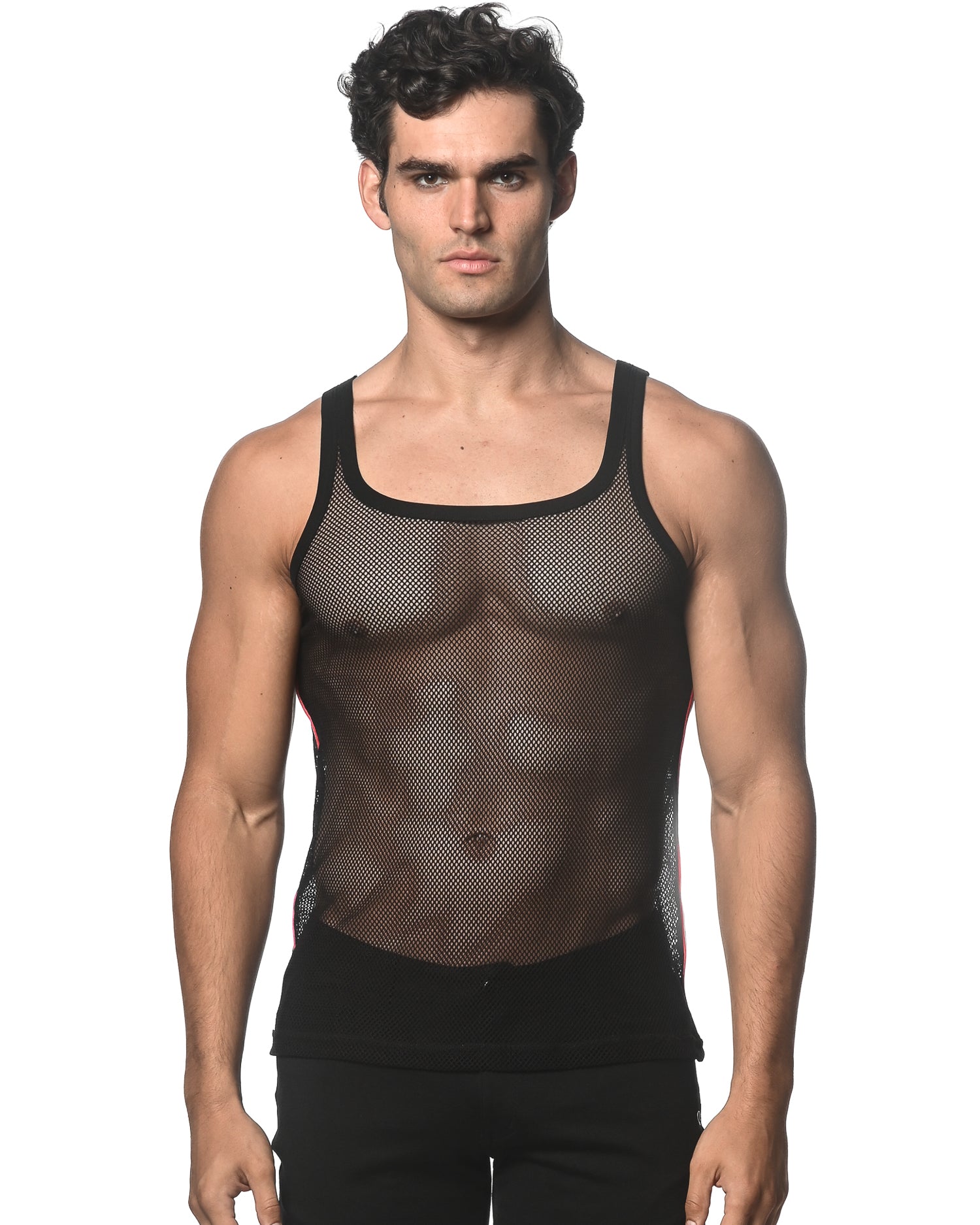 BLACK STRETCH MESH TANK WITH SIDE TAPE ST-11120