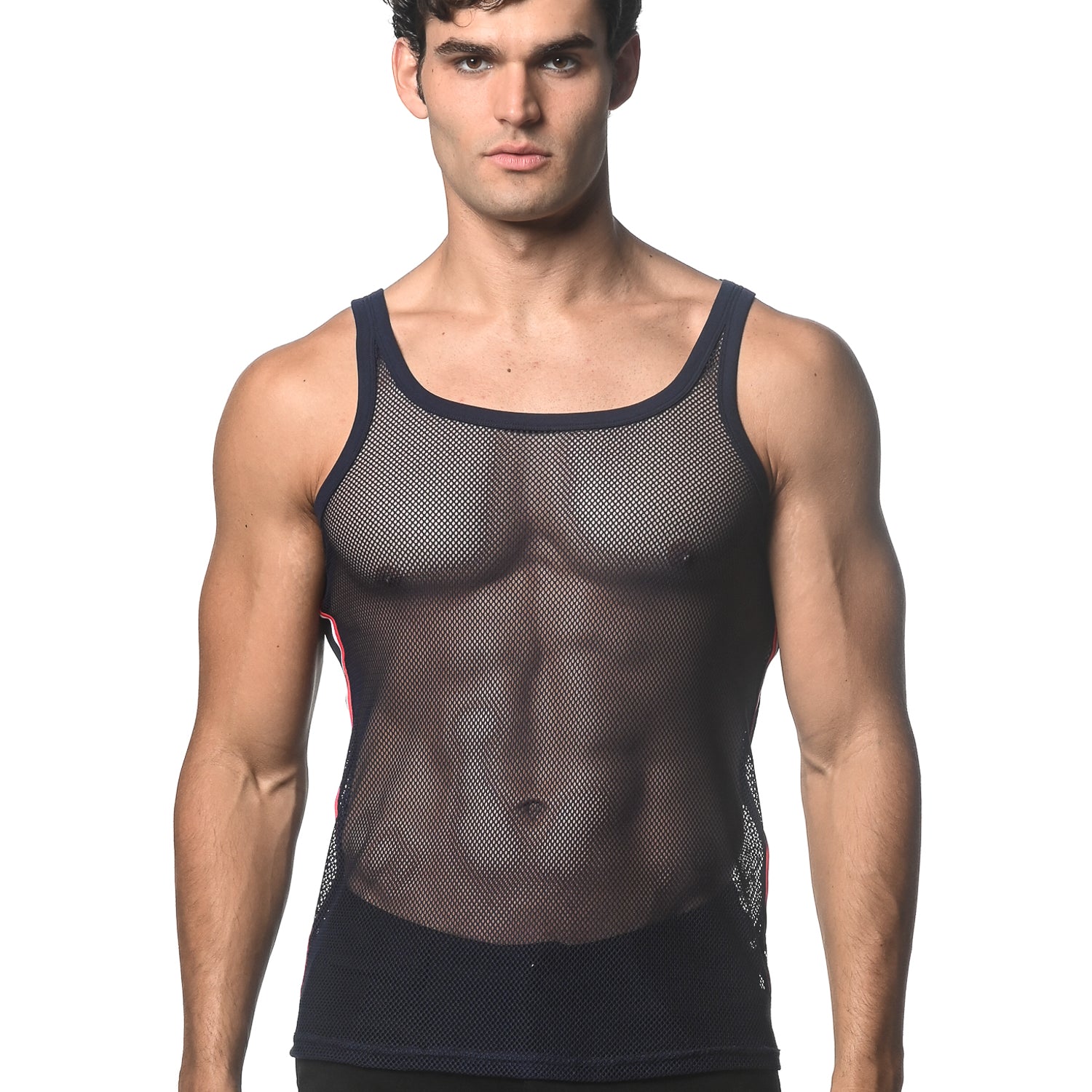 NAVY STRETCH MESH TANK WITH SIDE TAPE ST-11120